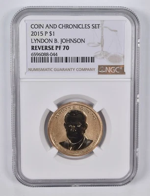 2015-P Reverse Proof Lyndon B. Johnson $1 Coin and Chronicles Set PF70 NGC - Image 1 of 4