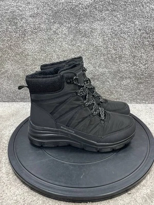 Skechers Boots Womens Size 9.5 Black Textile Faux Fur Ankle Lace Up Winter - Image 1 of 4