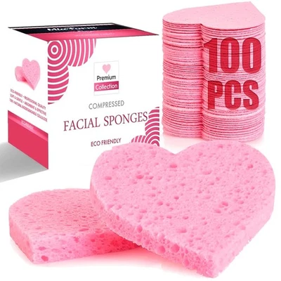 100-Count Heart Compressed Facial Sponge for Face Cleansing,Makeup,Mask,Spa,Skin - Image 1 of 4