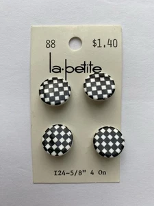 Vintage La Petite Checkerboard Black White Button Round Shank Set Of 4 - Picture 1 of 2