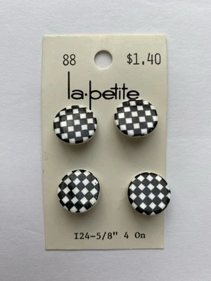 Vintage La Petite Checkerboard Black White Button Round Shank Set Of 4 - Image 1 of 2