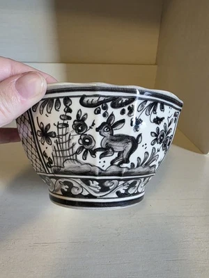 复古 Ceramica Coimbra 葡萄牙 SEC XVII 手绘轿跑车谷物碗 签名 — 第 1/4 张图片