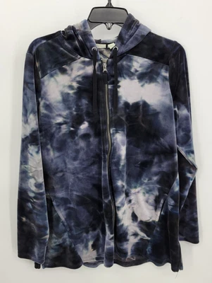 Lori Goldstein Logo Lounge Hooded Sweatshirt Womens Small Tie Dye Zip Up Artsy - Image 1 of 4