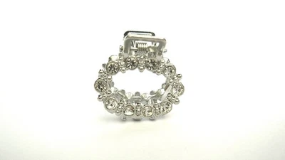 Small mini silver metal oval crystal hair claw clip bridal clip - Изображение 1 из 4