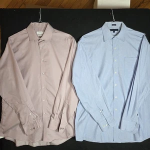 2 Mens BUTTON UP SHIRTS Tommy Hilfiger& Calvin Klein SIZE MEDIUM Purple  & Blue - Picture 1 of 13