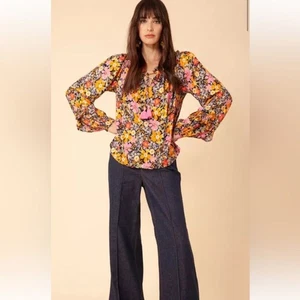 Top de crepé Hale Bob Livia manga larga floral boho talla XL - Imagen 1 de 16