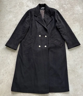 VTG Women’s Black Thick Wool Long Trench Overcoat Coat Made In USA Fits L-XL - Image 1 of 4