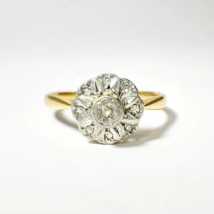 Antique 18k gold diamond ring, Diamond cluster ring, Diamond Marguerite ring - Picture 1 of 9