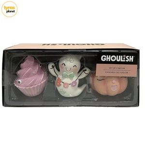 GHOULISH Set of 3 Halloween Cupcake Ghost and Pumpkin Decor Gift - NEW - Picture 1 of 5
