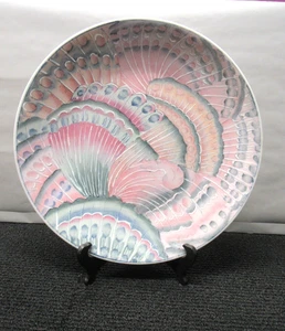Vtg China Large 14" Hand Painted Peacock Porcelain Plate w/Stand 1980's See Pics - Picture 1 of 7