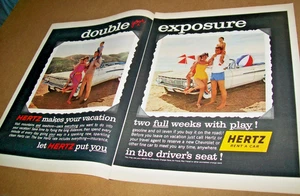 1961 Chevy Impala convertible large-mag 2-pg Hertz-Rent-a-Car ad- beach vacation - Picture 1 of 1