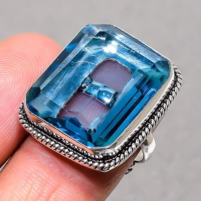 Anillo de joyería ajustable de regalo de moda hecho a mano de piedras preciosas de tanzanita facetadas SR 1670 Foto 1 de 4