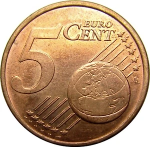 Germany 5 Euro Cent ~ 2004 J Doubled Die ~ MONSTER Doubled Die ~ UNC RED Brown - Picture 1 of 6
