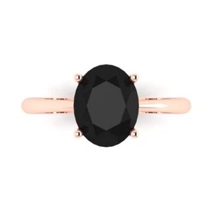 2.5 cttw Solitaire Natural Onyx Engagement Ring - 14K Solid Gold (Rose Gold) - Picture 1 of 11