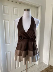 Neu mit Etikett The Limited Neckholder-Top braun beige Stufen Satin zum Binden M - Bild 1 von 7