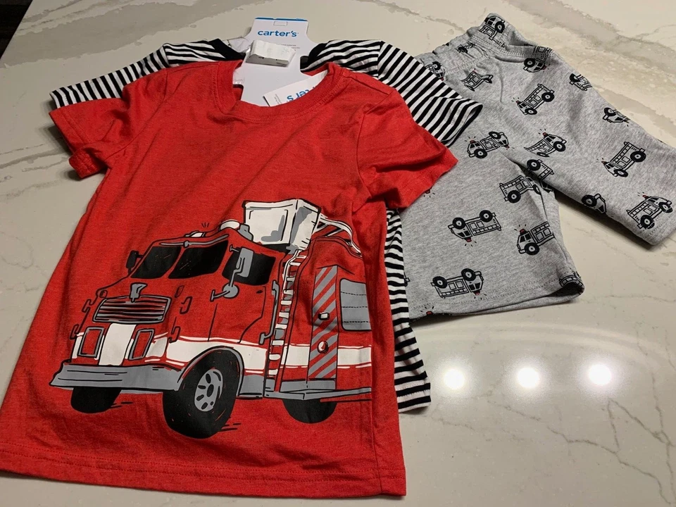 NEW Carter's Boys 3 piece Firetruck Tee & Shorts Set, Size 5T - Image 1 of 4