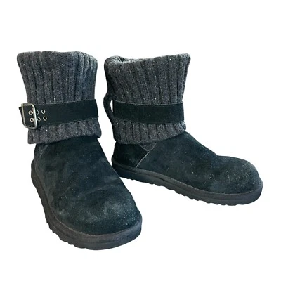 Mujeres Negro UGG Australia Cambridge 1003175 Gamuza Tejido Piel de Oveja Hebilla Botas 6 Foto 1 de 4