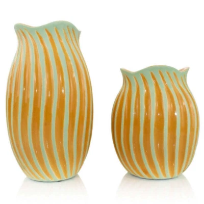 Jarrones de flores de naranja con detalles verdes - Juego de 2 Foto 1 de 2