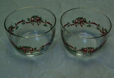 2 прозрачные стеклянные красные ленты Libbey и маленькие круглые чаши Holly 4 дюйма - Изображение 1 из 4