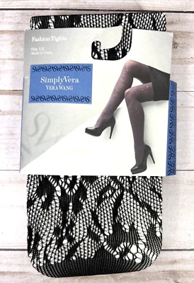 Simply Vera Wang Fashion Tights Black Size: 1/2 Rose Floral Openwork - Image 1 of 4