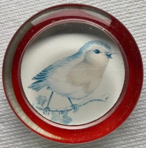 "Papel decorativo vintage de vidrio abovedado peso pájaro en ramas colorido 3""" - Imagen 1 de 3
