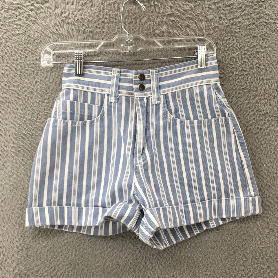 Pantalones cortos BDG Urban Outfitters con puños para mamá para mujer 2 azules a rayas de algodón tiro alto Foto 1 de 4
