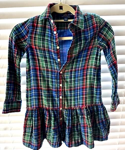 Polo Ralph Lauren L/S Plaid Tartan Dress Sz 7 Great for Holidays Ruffle lp - Picture 1 of 7