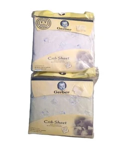 Gerber Vintage Baby 100% Cotton Crib Sheets NIP Blue Green Teddy Bear ABC Deep - Picture 1 of 7