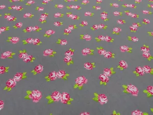 Stoff Baumwolle Popeline Rosen grau pink grün Blusenstoff Kleiderstoff - Bild 1 von 3