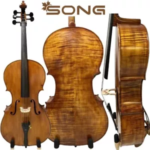 Stradivari Cello Copy, Good 5 Strings Cello 4/4, Flames Maple Back Good Sound - Picture 1 of 12