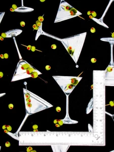Martini & Olive Fabric By The Yard Top Shelf Alcohol Greta Lynn Cotton Benartex - Picture 1 of 1