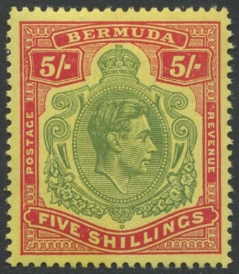 BERMUDA STAMPS KGVI 5/- K/Pl SG118g 10th Printing Aug 50 P/13 V/Fine MNH Cat £60 - Image 1 of 2