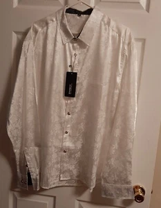 Elitespirit Mens white Dress Shirt Sz 2XL White Floral Print Gild Buttons... - Picture 1 of 8
