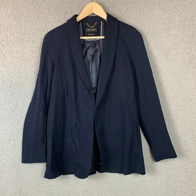 Blazer Massimo Dutti Mujer Grande Abierto Acanalado Chal Cuello Azul Marino Foto 1 de 4