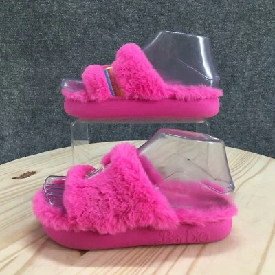 Barbie Slippers Children 13/1 Slide Pink Faux Fur Slip On Open Toe Comfort Flats - Image 1 of 4
