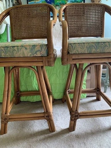 Ficks Reed Style Mid Century Bamboo Rattan Bar Stools - Pair Cover