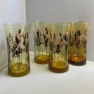 4 Vintage Federal Interlude Drinking Glasses w/ Wheat Pattern Fall Thanksgiving - Foto 1 di 6