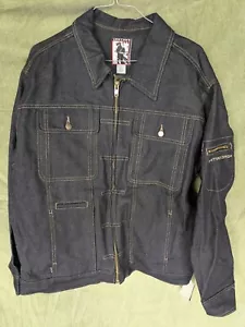 Vintage Damani Dada Jacket Mens 2XL Gray Full Zip Denim Coat Hip Hop Y2K - Picture 1 of 7