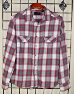 Vintage Plaid Flannel Shirt Field Stream & Size S/M 90s Carmine Red Gray Ivory - Picture 1 of 11