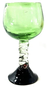 Vintage Hand Blown Art Glass Wine Goblet 7” Green Burgundy Base Twisted Stem - Picture 1 of 6