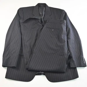 Chaps Ralph Lauren 40R 33x32 Black Striped 100% Wool Mens Jacket Pants Suit - Picture 1 of 12