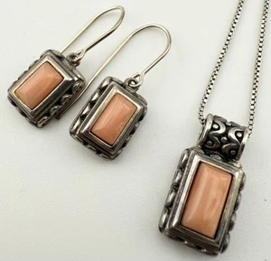 ROSS SIMONS 925 SILBER PFIRSICH ENGELSHAUT KORALLE OHRRINGE & 18" HALSKETTE K251C - Bild 1 von 7