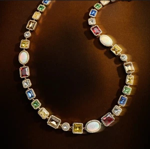 Hommes Oro Motley Edelstein Halskette Gold 24 Zoll - Bild 1 von 6