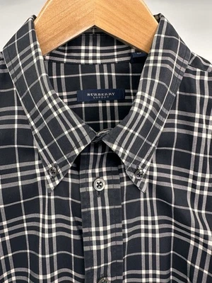 Men's Burberry London Button-Down Black White Check Shirt Made in USA Size XL - Image 1 of 4
