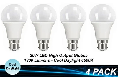 4 x 20W LED Light Globes Bulbs Lamps Cool Daylight 6500K B22 Bayonet - 1800Lm - Image 1 of 3