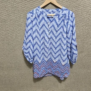 Camisa Top Informal Para Mujer KIMR ROGERS Azul Chevron Boho Manga 3/4 Sixe 1X - Imagen 1 de 8