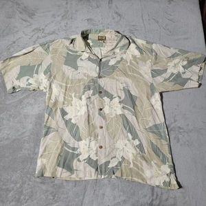 Tommy Bahama 100% Silk Hawaiian Shirt Men's Size XL Green Tan - Picture 1 of 9