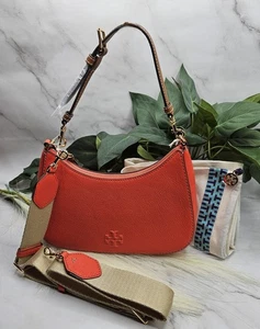 Tory Burch nwt Thea Textured Convertible Leather shoulder Crossbody poppy red - Picture 1 of 11