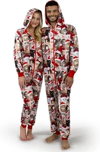 Adults Christmas Meowy Hooded Pajamas, Christmas Jumpsuits Outfits, XL - Picture 1 of 6