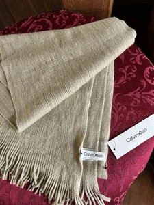 Schal Calvin Klein großes Logo Strickschal meliert mandel NEU LEICHT 76"x12" - Bild 1 von 4